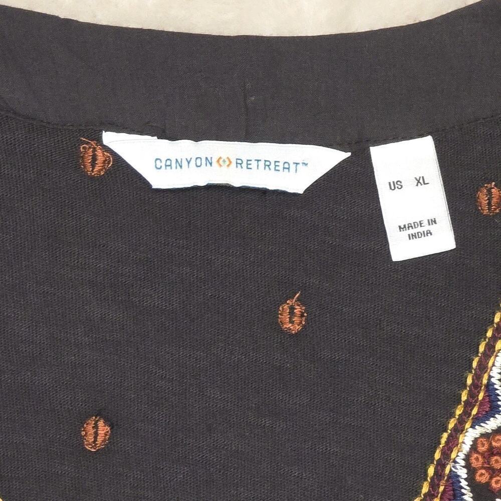 Canyon Retreat Boho Embroidered Midi Dress XL Black Orange Geometric Festival - Picture 5 of 16